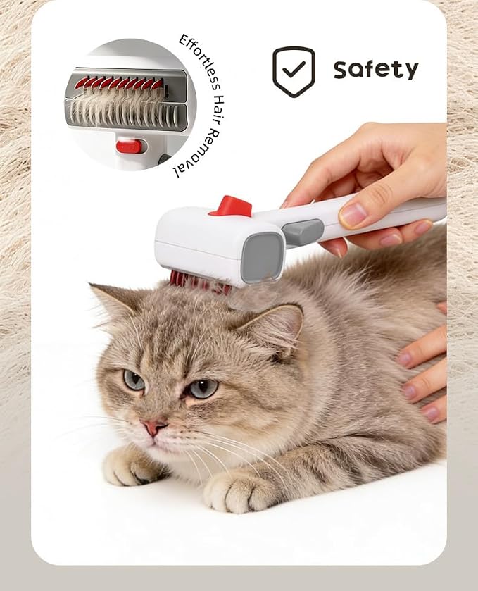2 in 1 Pet Dematting & Deshedding Brush, One-Click Self Cleaning Dog Cat Grooming Comb with Safety Lock & Protective Cover, 2mm Safe Blade Pet Hair Remover for Dogs Cats Rabbits