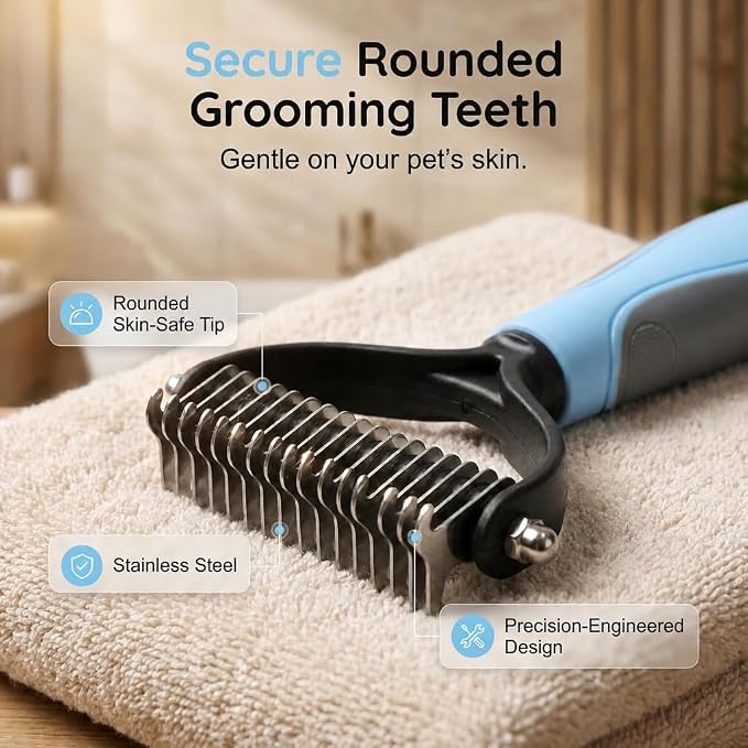 Undercoat Rake Pet Grooming Tool – Double Sided Dematting Comb for Dogs and Cats, Stainless Steel Deshedding Brush for Shedding, Tangles & Matted Fur, for Long Haired & Thick Coat Pets (Pink)