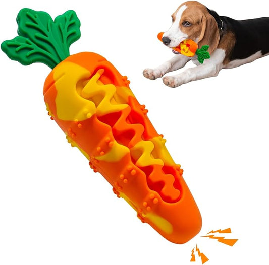 Indestructible Carrot Dog Toy for Aggressive Chewers - Tough Natural Rubber Chew Toy for Boredom, Interactive Treat Toy for Mental Stimulation - Durable Squeaky Toy for Small & Medium Dogs