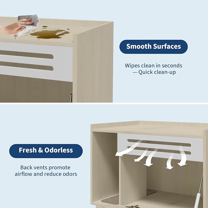 GarveeLife Cat Litter Box Enclosure Furniture Hidden Litter Box Cabinet Indoor Cat Washroom Pet House Dog Proof Hideaway Kitty Flip-Down Opening Litter Box Enclosure - Wood Color