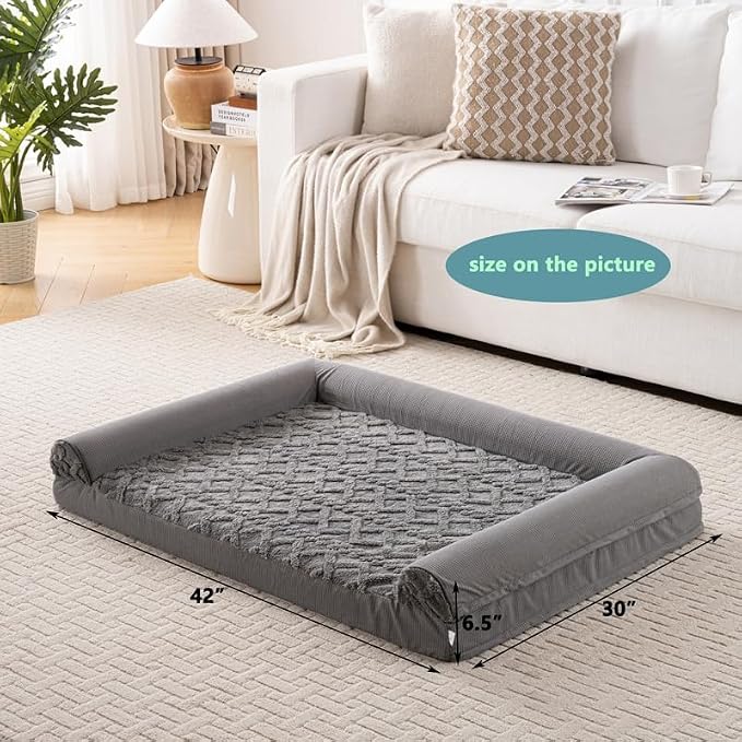 Dog Bed, U-Shaped Couch-Style Pet Bed with Waterproof Cover, Removable Washable Cover, for All Dog and Cat Breeds (Dark Gray, 48" x 35" x 6.5")