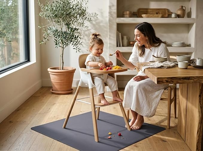 Baby Splat Mat for Under High Chair, 60 x 60 Inch Splash Mat, Waterproof and Washable Spill Mat, Anti-Slip Floor Protector