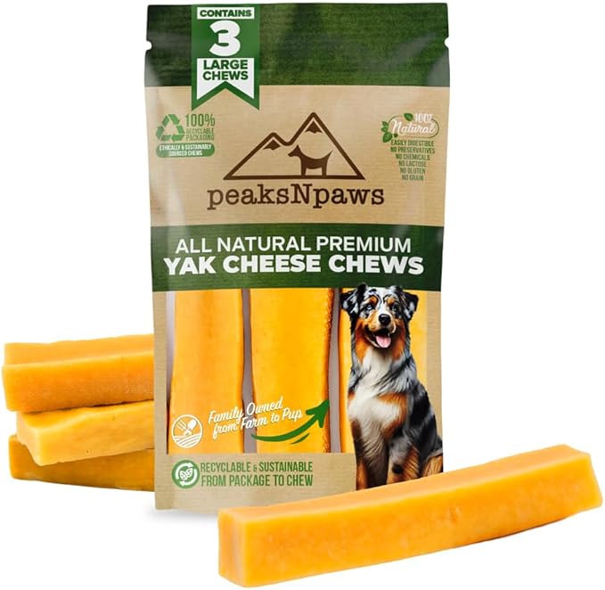 peaksNpaws Yak Cheese Himalayan Dog Chews, High Protein, Natural Dog Treats Large Breed, Lactose Free Chew Sticks for Aggressive Chewers, Long Lasting Pet Treat for Dogs Over 55 lbs, 3 lb Bulk Large