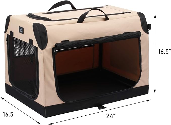 X-ZONE PET 3-Door Portable Soft-Sided Folding Soft Dog Travel Crate Collapsible Pet Kennel,Small, Tan, 24 x 16.5 x 16.5 Inches Nesting Boxes for Household Pets
