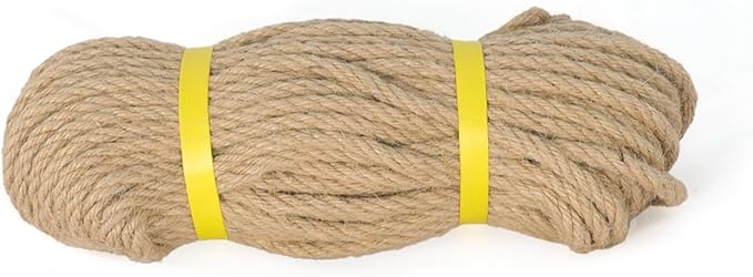 Jute Rope 1/4in100ft Natural Material Heavy Duty Jute Rope Twisted for Indoor Outdoor Crafts, Nautical, Tug of War, Railing, Hammock, Swing, Gardening