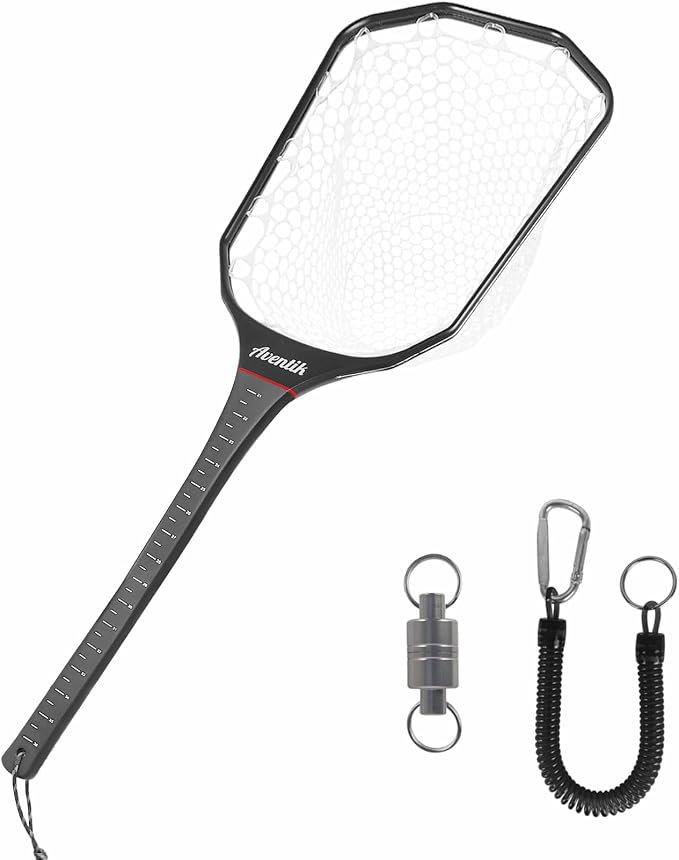 Aventik Fly Floating Fishing Net Carbon Fiber Landing Trout Net Light Weight Clear Rubber Ghost Net Catch & Release