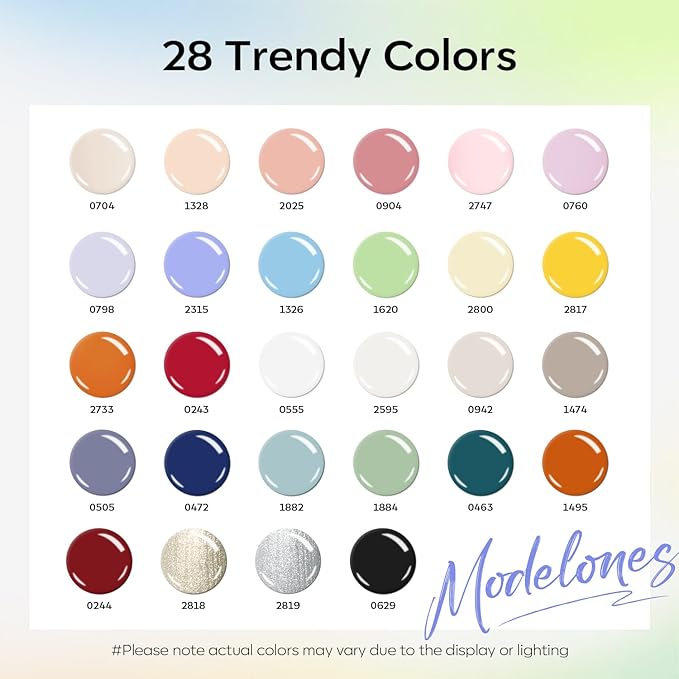 Modelones 32 PCS Gel Nail Polish Set, 28 Colors Summer Gel Polish with No Wipe Base Coat, Glitter & Glossy & Matte Top Coat Nude Pink Blue Purple Green Black Brown Gray LED Nail Art kit Salon DIY Gift