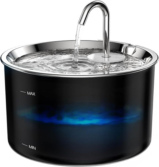 Vividorama Cat Water Fountain Stainless Steel Lid, Corded 3L/101oz Pet Water Fountain, Dog Waterer with Quiet Pump and 4-Layer Filtration for Cats and Dogs