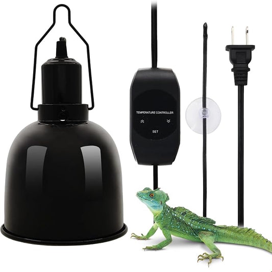 Reptile Light Fixture with Dimming Thermostat 5.5 Inch Deep Dome Infrared Reptile Heat Lamp Max 300W for Turtle Bearded Dragon Lizards Snake