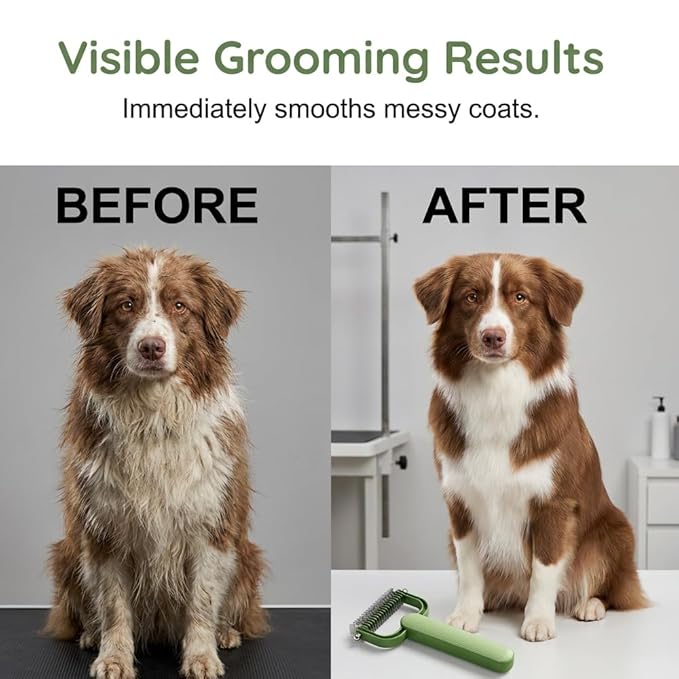 Double Sided Dematting Comb for Dogs Cats, 2026 Upgrade Undercoat Rake Pet Grooming Brush, Deshedding Brush Tool Removes Tangles Knots and Loose Fur for Long Hair Thick Coats