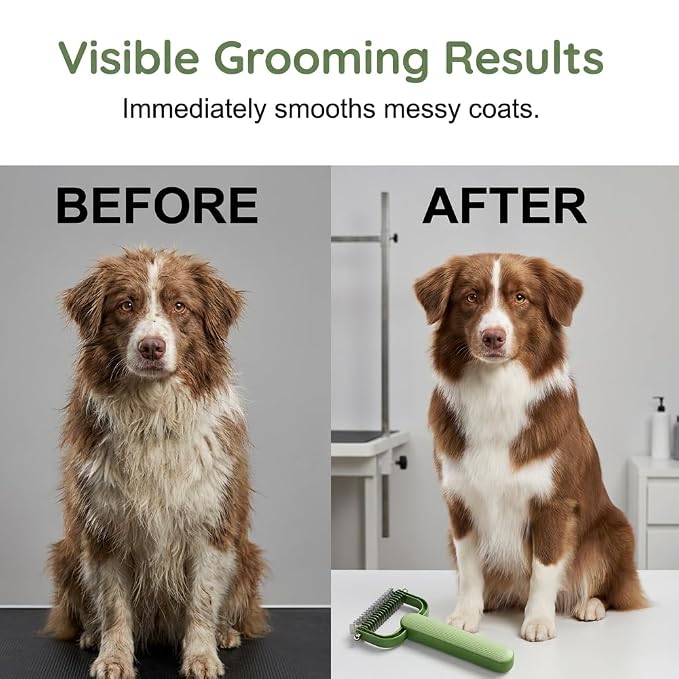 Double Sided Dematting Comb for Dogs Cats, 2026 Upgrade Undercoat Rake Pet Grooming Brush, Deshedding Tool Removes Tangles Knots and Loose Fur for Thick Coats Long Hair Pet