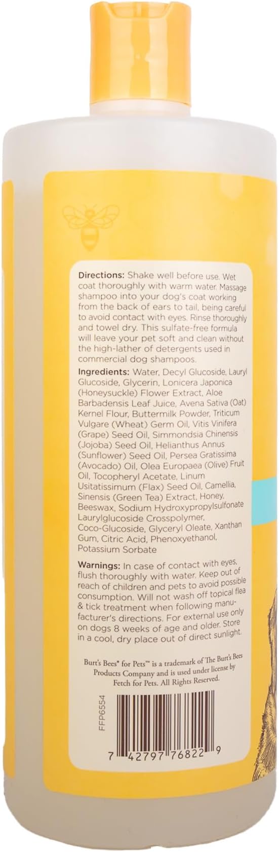 BURT'S BEES FOR PETS Itch Soothing Dog Shampoo with Honeysuckle, 95% Natural Origin, pH Balanced, No Sulfates, Parabens, or Phthalates, Relieves Itchy Skin, 32 Fl Oz - 2 Pack