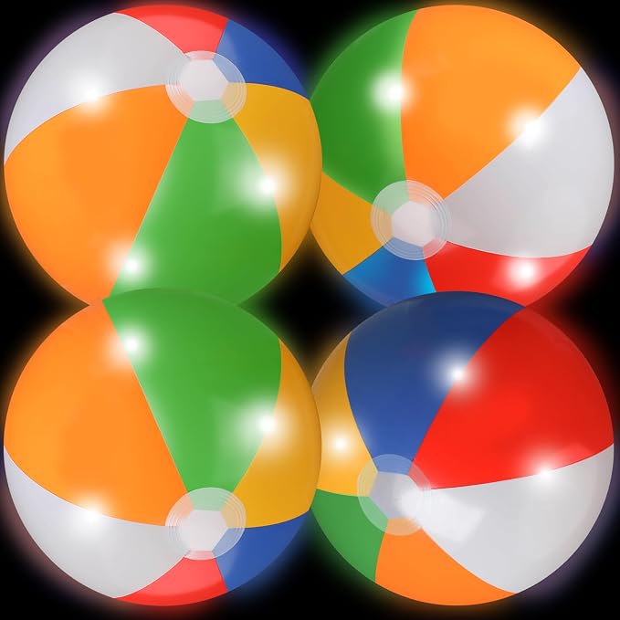 MiniInflat 4 Pcs Light up Beach Balls 16'' Jumbo Pool LED Balls Glow in the Dark Neon Giant Inflatable for Summer Hawaiian Tropical Theme Beach Party Decor Water Accessory (Multicolor)