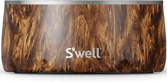 S'well Stainless Steel Pet Bowl, 32oz, Teakwood, for Small to Medium Size Dogs, Mess Free Design with Non Slip Rubber Bottom, Dishwasher Safe, BPA Free