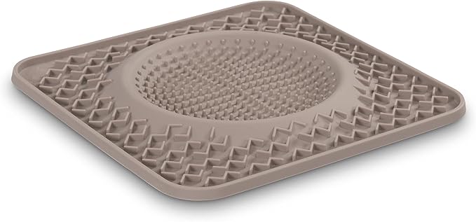 Messy Mutts Silicone Therapeutic Licking Bowl Mat | 10" x 10" | Slow Feeder Mat for Boredom & Anxiety | Lick Pad for Dogs & Cats (Grey)