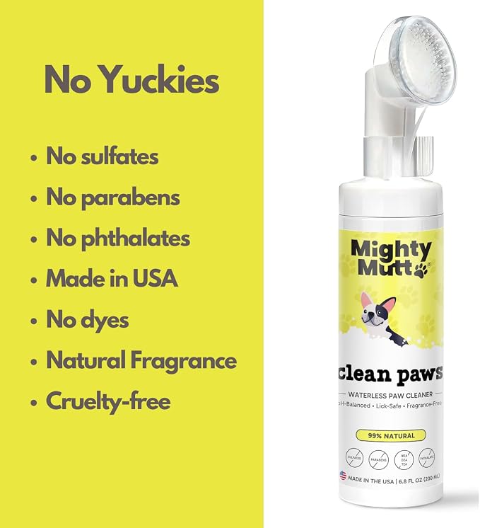 Mighty Mutt Waterless Dog Paw Cleaner + Organic Dog Paw Balm | No Rinse Foaming Cleaser with Brush | Fragrance Free | Moisturize & Sooth Dog Paw Pad