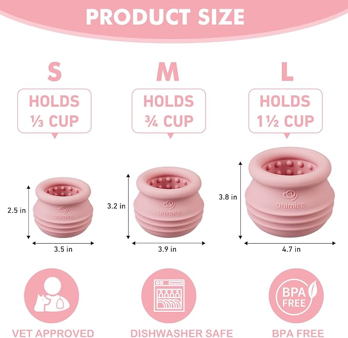 Treat Dispensing Dog Toy, Long-Lasting Interactive Puzzle Toys for Dogs, Stuffable Dog Enrichment Frozen Lick Treat Toy for Boredom, BPA Free Silicone Fetch Catch Chew Toy (Pink,L)