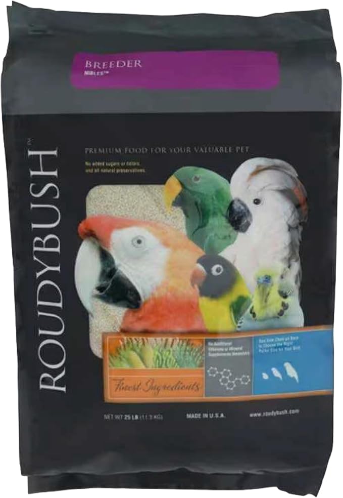 RoudyBush Breeder Food for Breeding & Weaning Birds, Pelleted Diet Made with Corn, Wheat & Soy, Daily Food for Small & Medium Parrots, Nibble Pellet, 25 LB