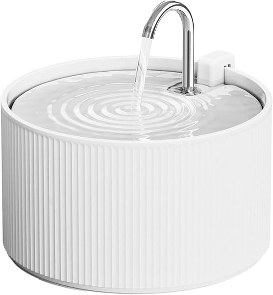 PawsPik Ceramic Serenity Pet Water Fountain – Faucet-Style Spout, Quiet Motor, 5-Layer Filter – BPA-Free Ceramic Bowl for Dogs & Cats, 9-Cup, White