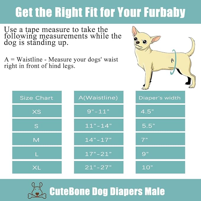 CuteBone Washable Dog Diapers Male with Snaps Reusable 3pcs a Pack Doggie Belly Band for Male Dogs Wraps KDM03XS