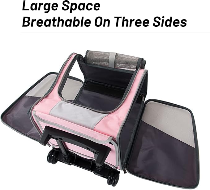 Rolling Pet Travel Carrier Backpack with Wheels 4 in 1 Pet Carrier Soft-Side Dog Carriers Luggage Bag,Mesh Ventilation Windows, Storage Pockets for Walking, Hiking