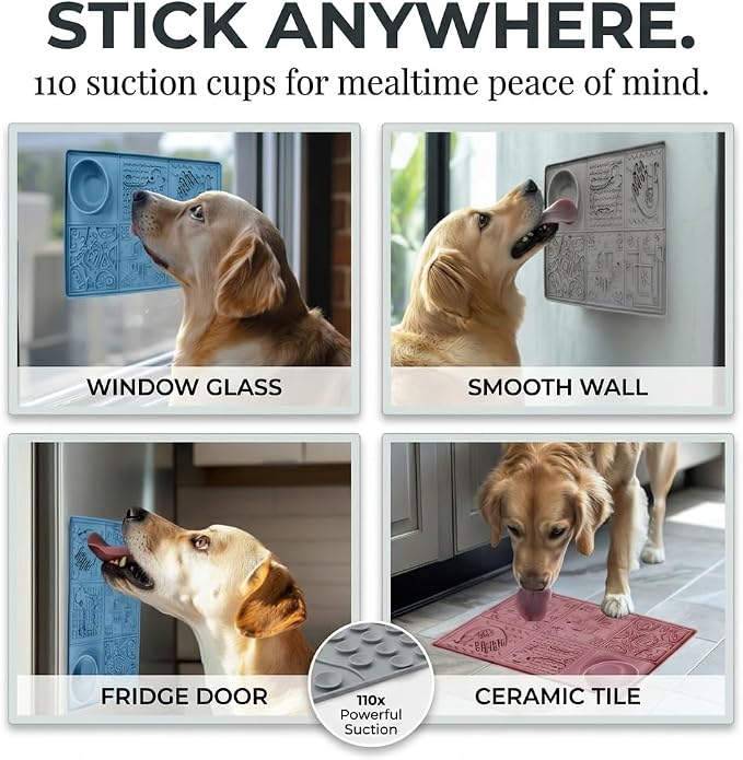 Tails & Tales Large Lick Mat for Dogs & Cats (11.2×16.7 in) with Strong Suction Cups, Slow Feeder Licking Pad for Anxiety Relief, Boredom & Bathing, Dog Enrichment Toy for Peanut Butter Yogurt (Gray)