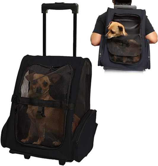 Pet Carrier Backpack with Removable Wheels, Pet Travel Rolling Backpack,Strong Breathable Mesh Panels, Airline Approved for Small Dogs and Cats for Hiking Carrying Walking Outdoor Bag