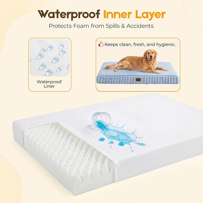Orthopedic Dog Bed for XXL Jumbo Dog, Waterproof Pet Bed,Non-Slip Bottom and Egg-Crate Foam with Removable Washable Cover Crate Bed,Blue,47"x29"x4"