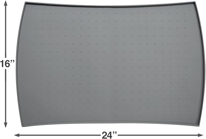 PetFusion Large WATERPROOF Pet Food Mat (24x16). FDA Grade Silicone [superior hygiene, non-toxic, multiple sizes] For dogs or cats, Gray
