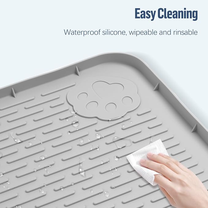 Pee Pad Holder for Dogs, 40" x 40" Silicone Pee Tray Mat Leak-Proof, High Edge, No Spill Pet Pad Holder for Puppy, Cat, Rabbit, Training Pads for Floor Protection, No Pee Pads (Light Grey)