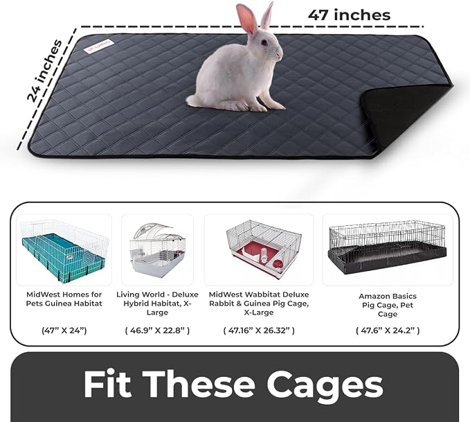 LUFTPETS Washable Rabbit & Guinea Pig Cage Liner & Bedding for Midwest (24"x47"), Easy to Clean Unlike Fleece, Waterproof, Absorbent, Non-Slip Pee Pad, Reusable Bunny Mat for Small Animals