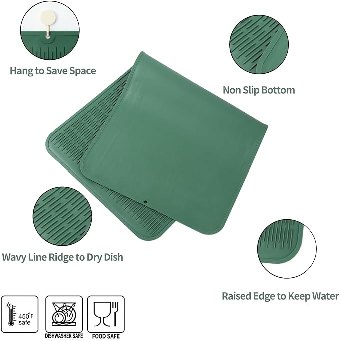 MicoYang Silicone Dish Drying Mat for Multiple Usage,Easy clean,Eco-friendly,Heat-resistant Silicone Mat for Kitchen Counter or Sink,Refrigerator or Drawer Liner Green 5XL 36inches x 18inches
