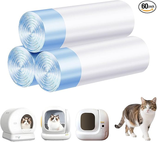 Cat Litter Bags 60 Count, 21.65"X11.8",Self-Cleaning Cat Litter Box Liners Bags Waste Bags for Pet Poop,Thick Heavy Duty Drawstring Replacement Cat Litter Liners,Tear-Resistant