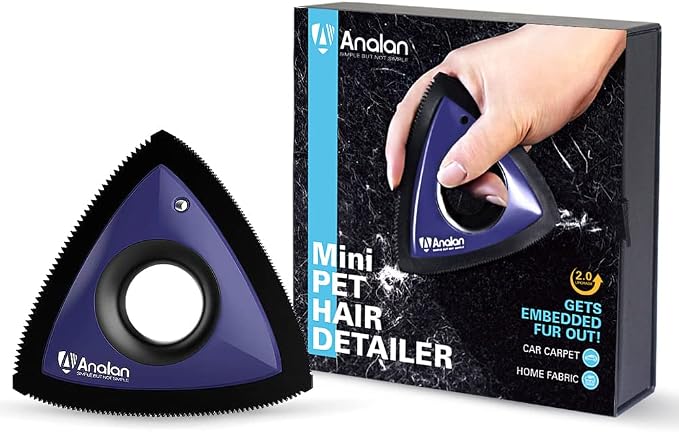 Analan Mini Pet Hair Remover for Car Detailing, Auto Interior, Furniture, Couch, and Carpet，Black+Blue