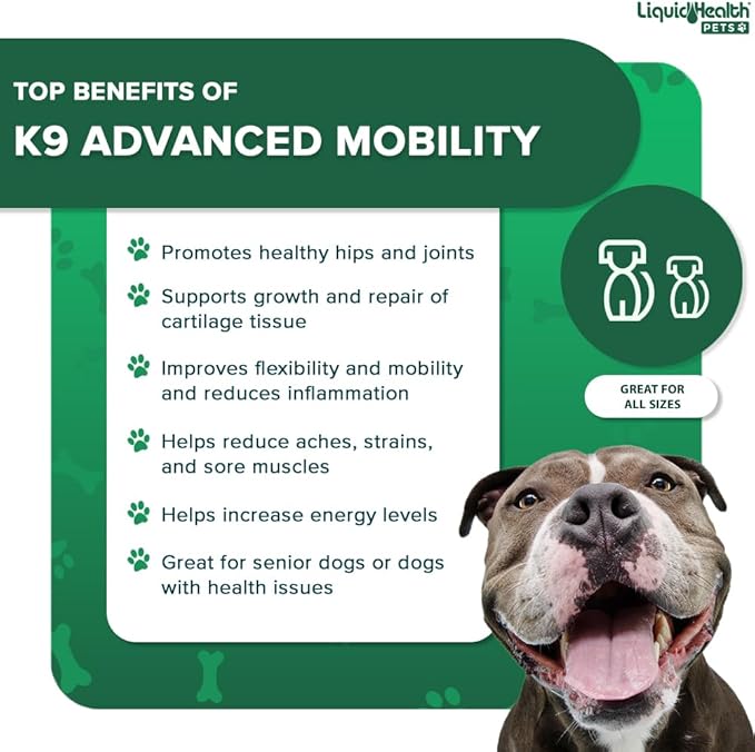 LIQUIDHEALTH Pets K9 Advanced Mobility Liquid Glucosamine Level 5000 for Large Dogs with Chondroitin, MSM, Boswellia Serrata - Dog Hip & Joint Health Vitamins, Pet Joint Oil Juice - USA Made (2 Pack)