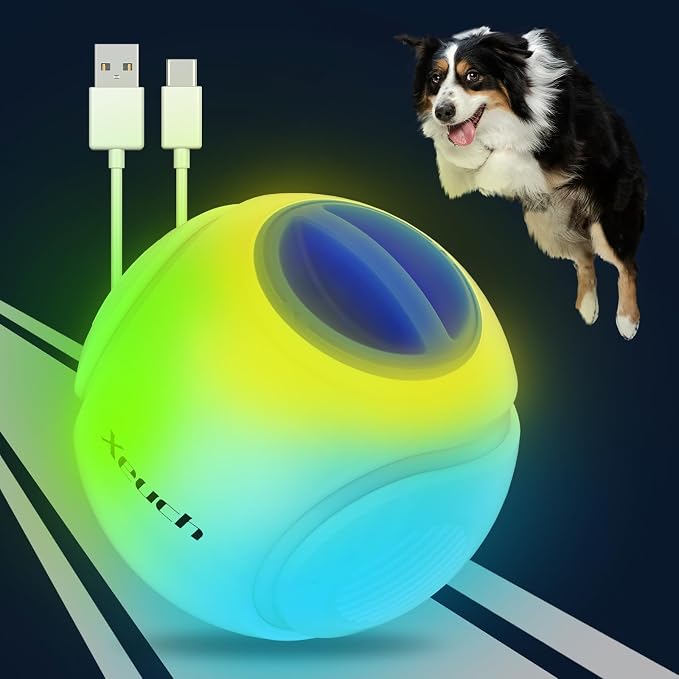 Xeuch Light Up Dog Balls, LED Dog Toy Ball Rechargeable, Bounce-Activated Durable Fetch Ball Grow in The Dark, Night Glowing Dogs Toys, Natural Rubber, Color Changing LED, 2.5 inches-Blue