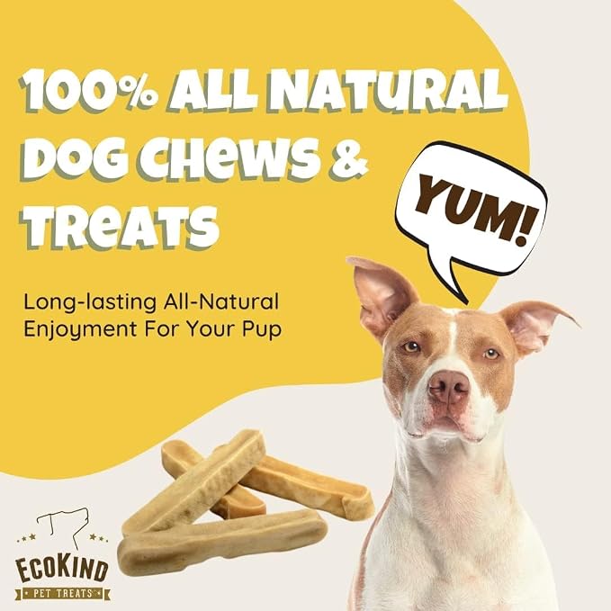 EcoKind Yak Cheese Himalayan Dog Chews, Yak Chews for Large Dogs, Long Lasting Bone for Aggressive Chewers, Only 4 Ingredients, Natural High Protein Dog Treats, No Additives, Chicken, Large - 3 Chews