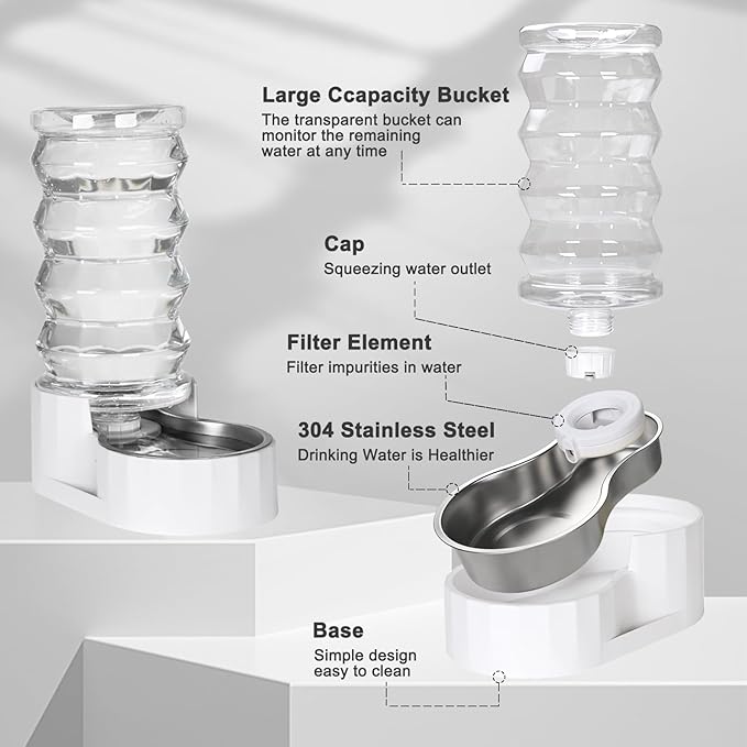RIZZARI 8L Stainless Steel Gravity Pet Water Dispenser – Auto-Refill | Fresher Daily Drinking, for Multi-Pet Homes, Activated Carbon Filtration, Easy to Clean