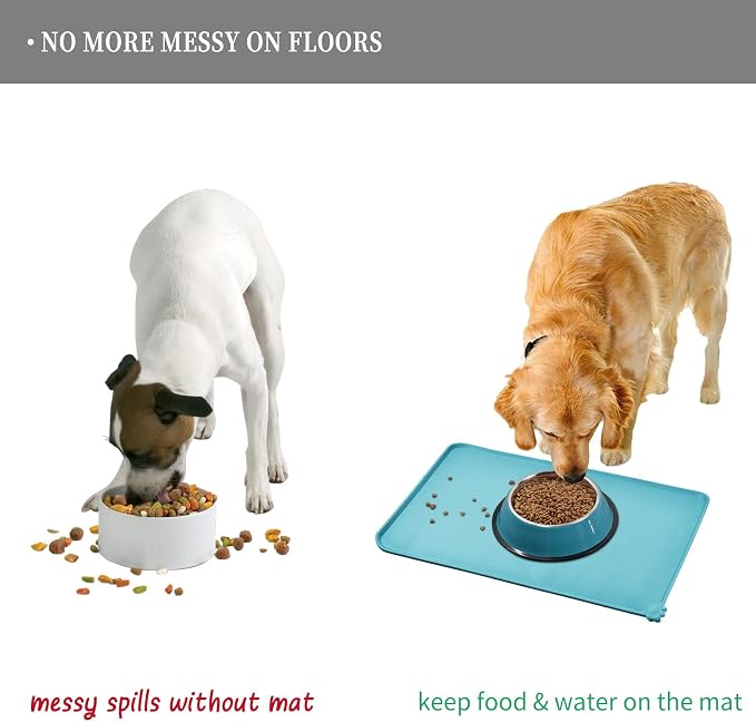 Reopet Silicone Pet Feeding Mat - Waterproof & Non-Slip Dog Cat Placemat | High Raised Edges Prevent Food & Water Spills to Protect Floors, Easy to Clean, Fit for Dog Cat Bowls
