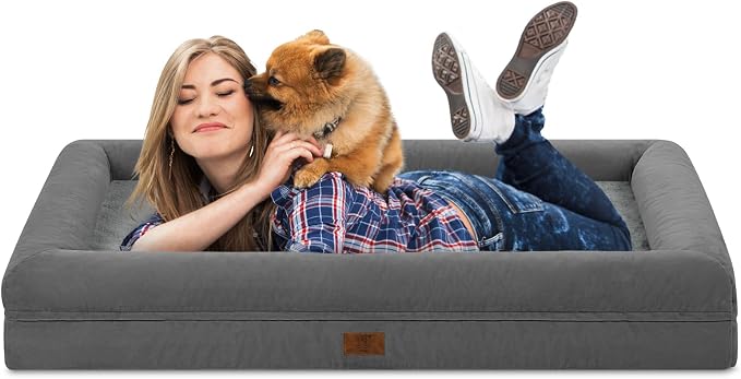 Yiruk Jumbo Dog Bed for Extra Large Dogs, XXL Waterproof Dog Bed with Removable Washable Cover, 4-Sides Bolster Support Pet Couch Sofa with Non-Slip Bottom, Dark Grey