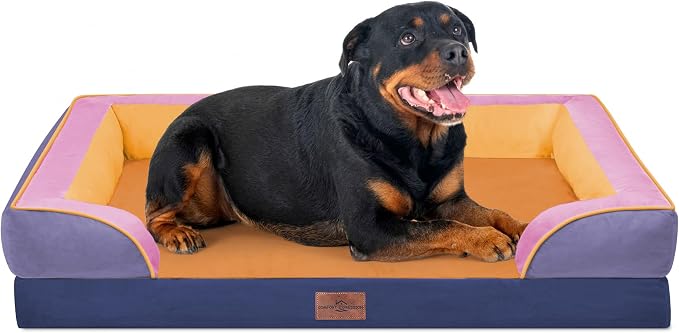 Comfort Expression Orthopedic Dog Bed for Extra Large Dogs 45x35 Inch, Waterproof Egg Crate Foam XL Pet Bed with Bolsters, Dog Couch with Washable Cover & Non-Slip Bottom, Orange Breeze