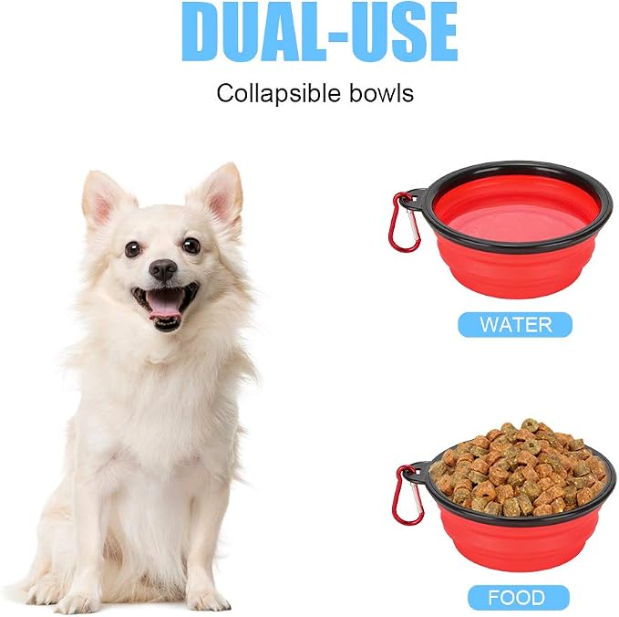 Pack of 6 Large Size Collapsible Dog Bowl, Food Grade Silicone BPA Free, with Carabiner Clip Foldable Expandable Cup Dish for Pet Cat Food Water Feeding Portable Travel Bowl (Blue & Red)