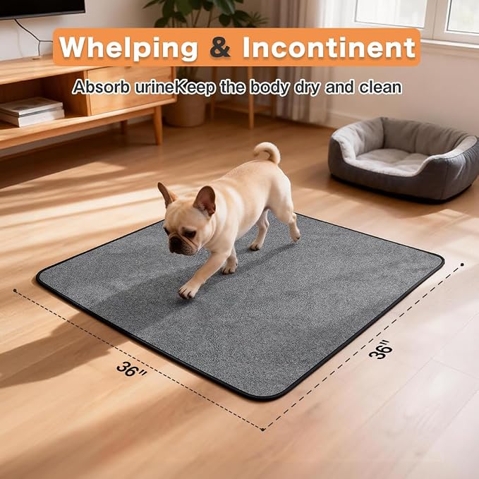 Washable Pee Pads for Dogs, Extra Large Reusable Dog Pee Pad, Waterproof Pet Mat, Dog Playpen Mats for Puppy Training Whelping Playpen Pads, Grey, 36x36 inch