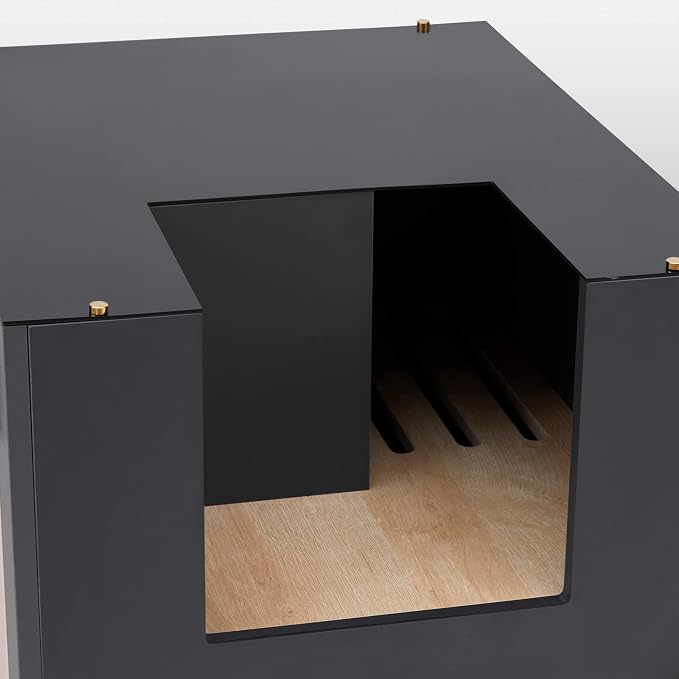 Teamson Pets Ryder Elevated Large Wooden Cat Litter Box Enclosure with Translucent Desktop, Dim Grey