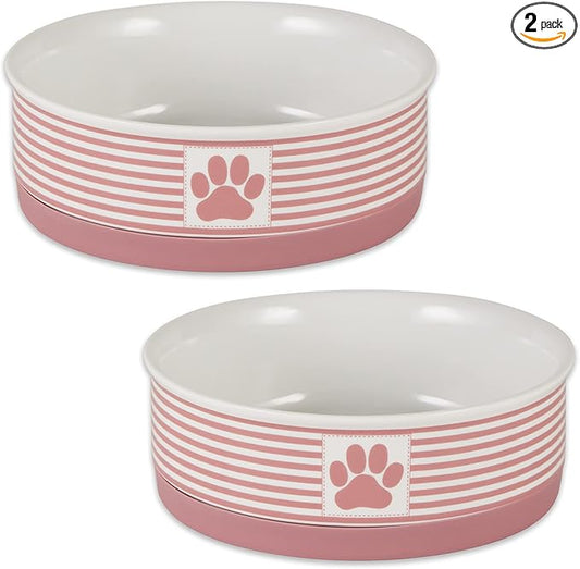 Bone Dry Paw & Patch Ceramic Pet Collection, Medium Set, 6x2, Rose, 2 Piece,5742