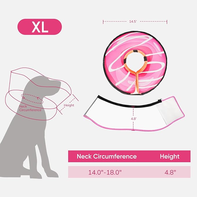 Supet Raised Inflatable Dog Cone After Surgery - Adjustable Recovery Donut Collar with Removable Shield to Stop Licking Wounds & Protect Stitches - Soft Dog Cone Alternative for Large Dogs (Pink,XL)