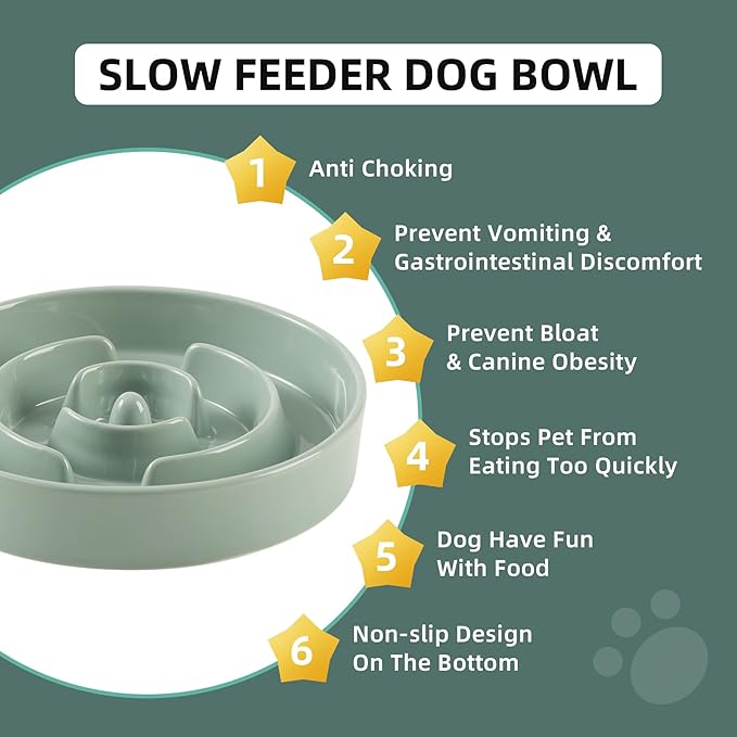 Havniva Ceramic Slow Feeder Dog Bowls, 1.2 Cups Dog Bowl Slow Feeding for Small and Medium Breed, 7.3inch Puzzle Dog Food Bowl Slow Feeder Non-Slip Anti-Gulping and Anti-Choking Reduces Bloating