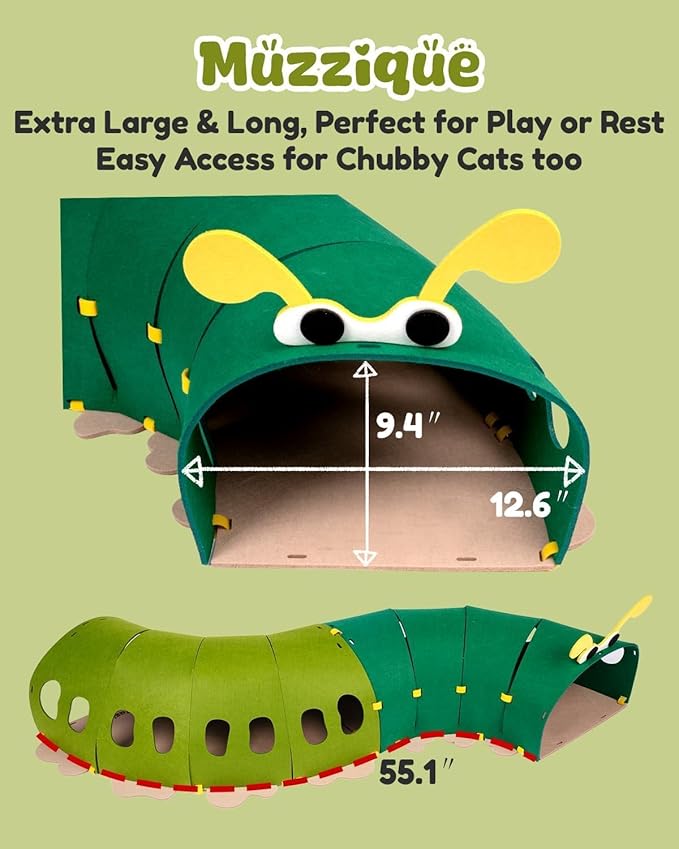 Cat Tunnel Toy, for All Indoor Cats, Large Cute S Caterpillar Pet Tunnel Bed, Felt Hideout Washable Kitty Play Tube, Hideaway Collapsible Puppy Circle Hole, Peekaboo Kitten Cave, Rabbit Hiding Spot