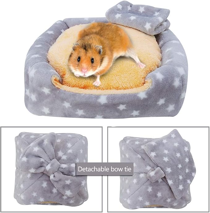 HOMEYA Small Animal Pet Bed, Sleeping House Habitat Nest for Guinea Pig Hamster Hedgehog Rat Chinchilla Hideout Bedding Snuggle Sack Cuddle Cup Cage Accessories with Removable Washable Mat- XL(Grey)