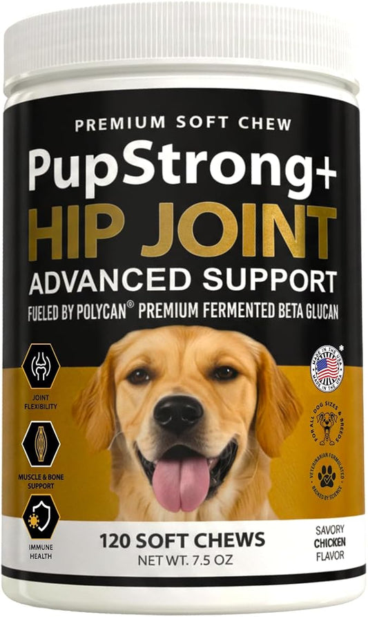 Pupstrong™+ Hip & Joint Support Soft Chews for Dogs – Powered by Polycan® Postbiotic – Supports Gut Health, Mobility, Joint Flexibility, Immune Health & Healthy Aging – 120 Chews
